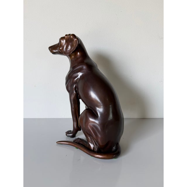 Metal Vintage Life-Size Bronze Sitting Dog Sculpture For Sale - Image 7 of 12