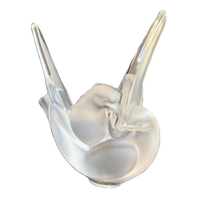 Lalique Frosted Dove Crystal Sculptural Vase For Sale