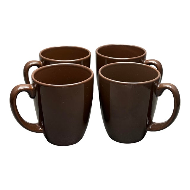 Vintage Corelle Stoneware Chocolate Brown Coffee Mugs - Set of 4 For Sale