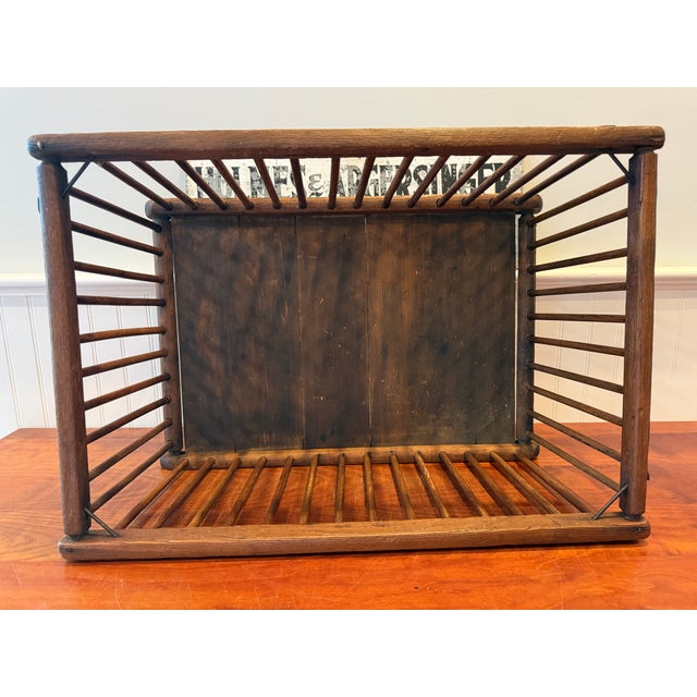 Wood Large Antique Oak Slat Market Basket | Primitive General Store Produce Display Crate | Mission Style Farmhouse Storage For Sale - Image 7 of 17