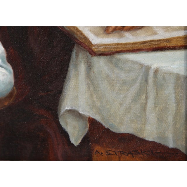 Artist: Abraham Straski, Polish (1903 - 1987) Title: Rabbi and Student Year: 1957 Medium: Oil on Canvas, signed l.r. Size:...