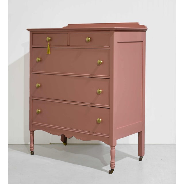 Mid Century French Country Style Dresser in Pink - Newly Painted For Sale - Image 4 of 12