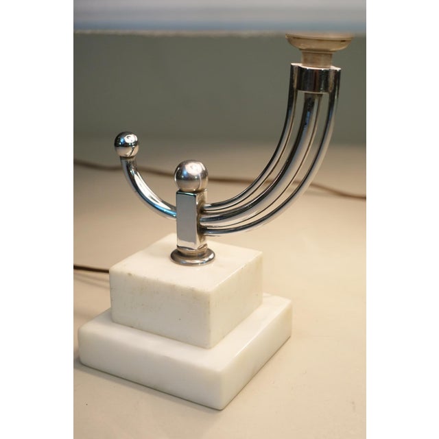 Donald Deskey 1930s Art Deco Streamline Moderne Stepped Marble Chrome Table Lamps by Donald Deskey - a Pair For Sale - Image 4 of 12