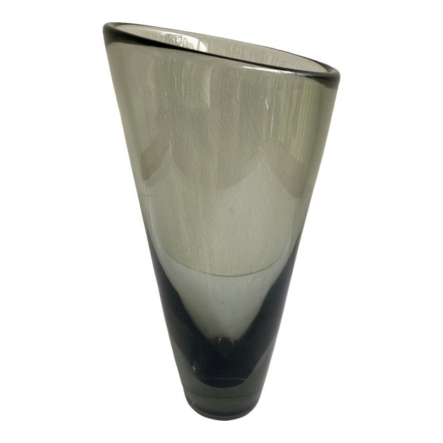 Per Lutken for Holmegaard, Danish Modern Smokey Grey Glass Vase, Signed, Circa 1960s For Sale
