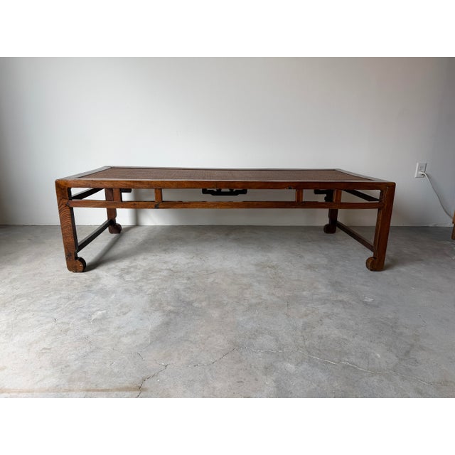 Late 19th Century Antique Chinese Carved Wood Rectangular Coffee Table With Inset Rattan Top For Sale - Image 5 of 16