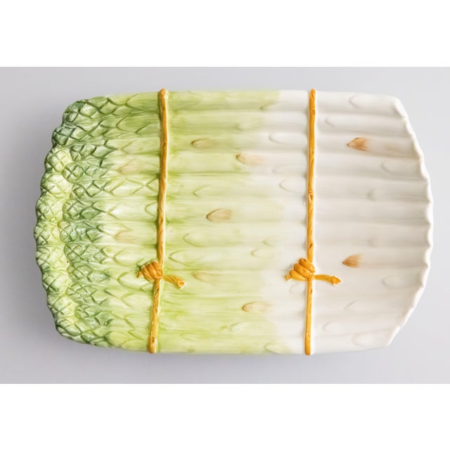 Green Vintage Italian Majolica Trompe l'Oeil Asparagus Footed Dish For Sale - Image 8 of 8