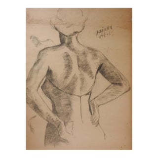Vintage 1950s Charles Normann Charcoal Female Study Drawing For Sale