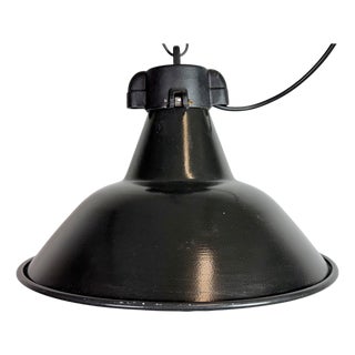 Industrial Black Enamel Factory Lamp with Cast Iron Top, 1950s For Sale