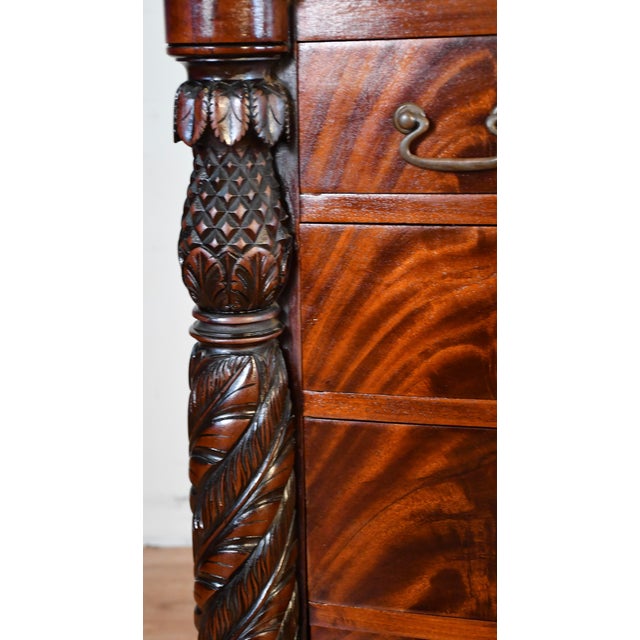 1890s Antique American Empire Book-Match Crotch Mahogany Dresser & Mirror Set For Sale - Image 12 of 18