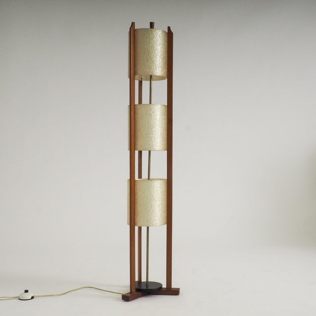 Brown Mid-Century Modern Three-Tier Fiberglass and Wood Floor Lamp, 1950s For Sale - Image 8 of 14