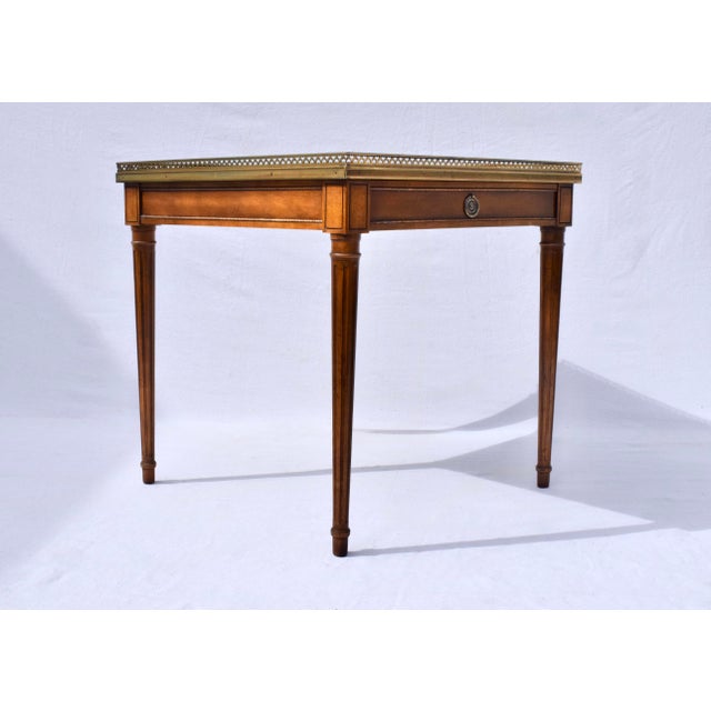 Vintage Baker Furniture French Louis XVI Style Walnut Accent Table Brass Gallery For Sale In Philadelphia - Image 6 of 10