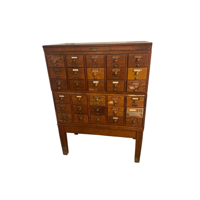 Antique Oak Library Bureau Makers Card Catalog Cabinet – 30 Drawers For Sale - Image 4 of 7