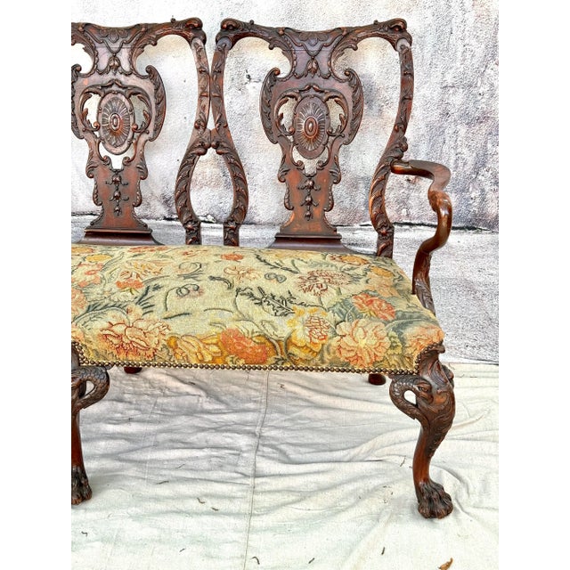19th Century Breathtaking George II Style Carved Settee With Needlepoint Upholstery For Sale - Image 5 of 12