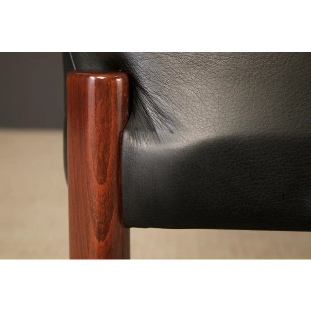 Set of Six Black Leather Dining Armchairs W Cassina Label, C 1980s, Refinished For Sale - Image 15 of 16