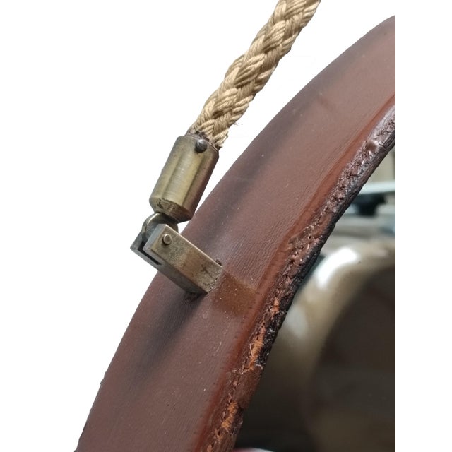Round Wall Mirror in Cognac Leather and Rope from Pizzetti, Italy, 1950s For Sale - Image 4 of 11