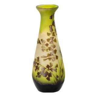 Art Nouveau Cameo Green Glass Vase by Emile Gallé, 20th Century For Sale