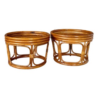Pair of Late 20th Century Bent Rattan Ottoman Footstools For Sale