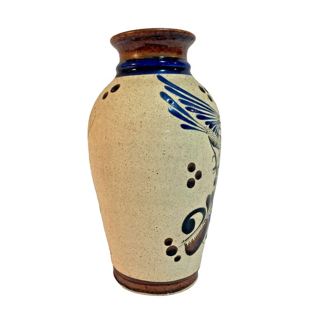 1990s Vintage Tonala Mexico Handmade Folk Art Pottery Vase For Sale - Image 5 of 10
