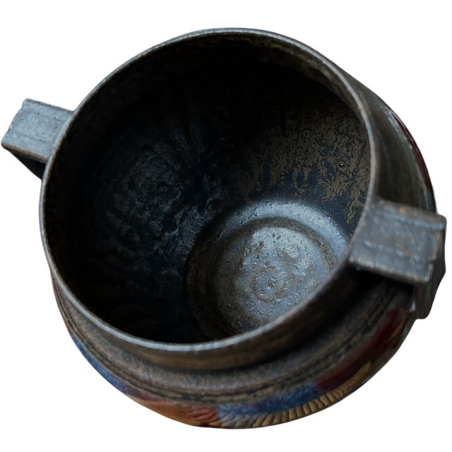 2010s Hand-Thrown Brutalist Earthenware Vase With Dual Handles, Signed & Dated 2013 For Sale - Image 5 of 9