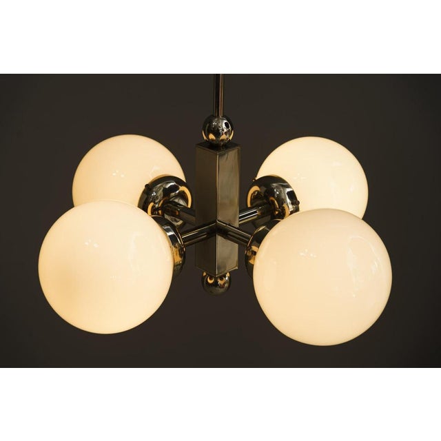 Art Deco Nickel-Plated Pendant Light with Opal Glass Shades, Vienna, 1920s For Sale - Image 11 of 16