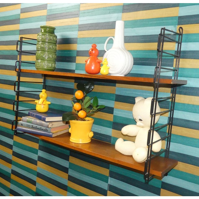 Mid-Century Modern String Long Shelf Shelves in Walnut and Black Ladders For Sale - Image 4 of 12