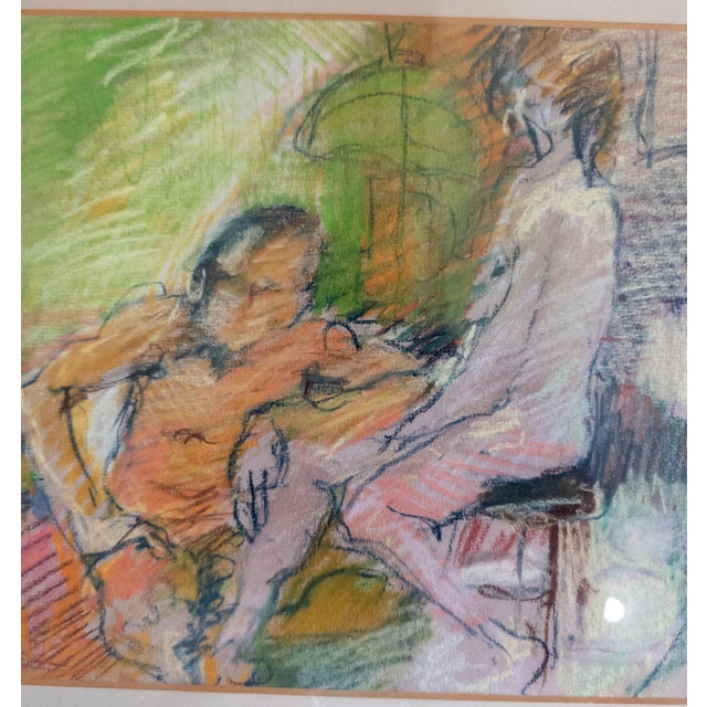 Mid-Century Modern Pastel Drawing Painting of Two Seated Nudes, Signed For Sale In New York - Image 6 of 8