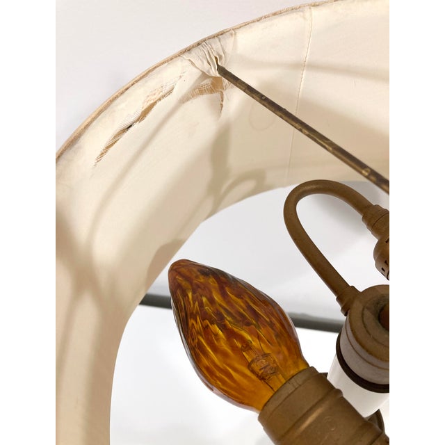 Brass Antique Solid Brass Cannonball Table Lamp and Pleated Shade For Sale - Image 8 of 10