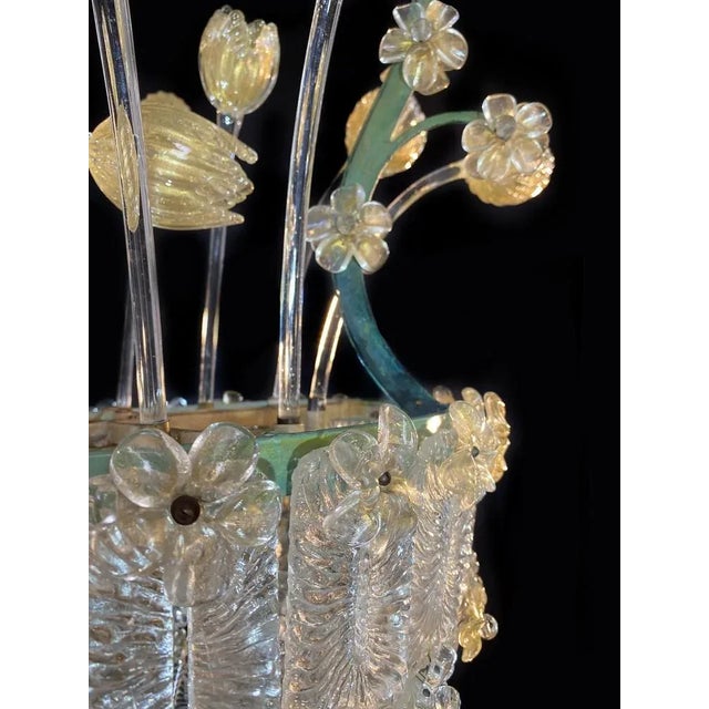Glass Flower Chandelier with Gold Inclusions, 1950s For Sale - Image 4 of 18