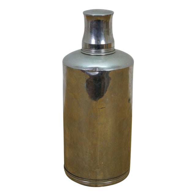 Vintage Art Deco Silverplate Whisky Cocktail Flask Bottle Glass Stopper 8" For Sale