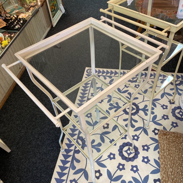 Metal Glass Shelf Side Tables - A Pair For Sale - Image 10 of 11