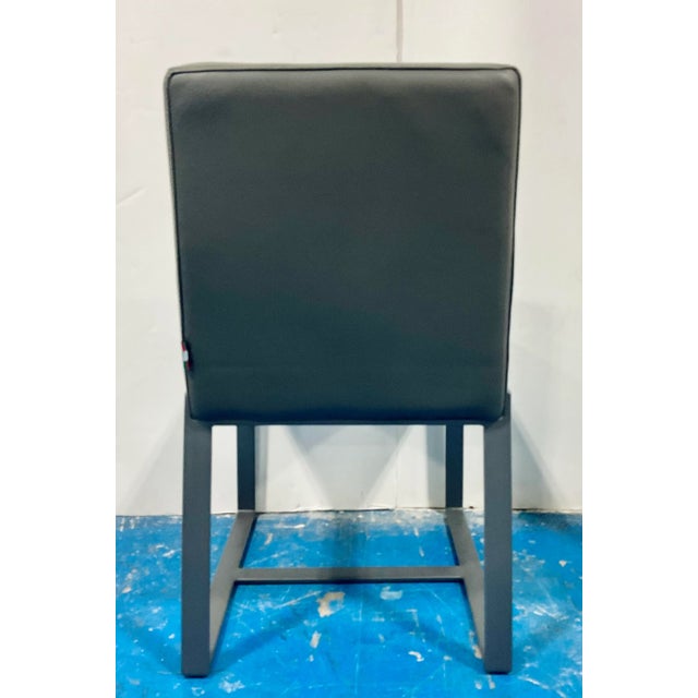 Modern Modern Gray Channeled Leather Dining Side Chairs Set of 4 For Sale - Image 3 of 7