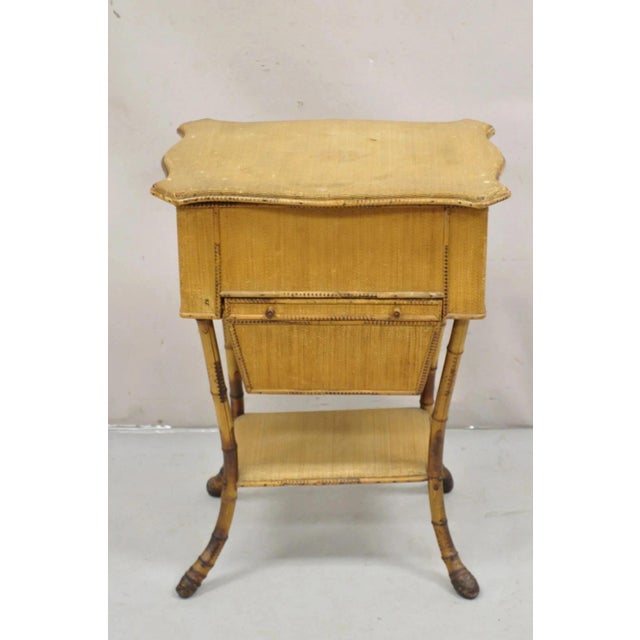 Victorian Antique English Victorian Bamboo Rattan Sewing Box Work Stand Side Table For Sale - Image 3 of 12