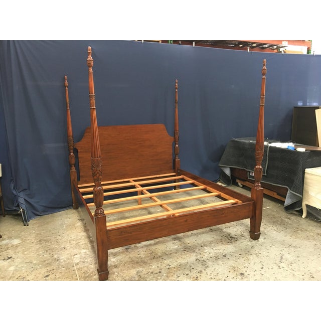 2020s Traditional King Size Mahogany Rice-Carved Poster Bed by Leighton Hall - Showroom Sample For Sale - Image 5 of 8