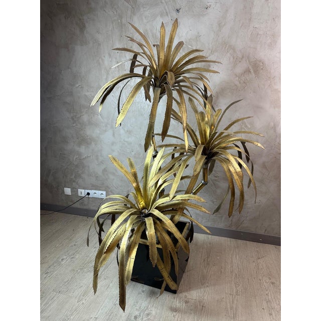 Rare piece: Magnificent brass tree from the 1960s from the famous Maison Jansen representing a three-branched Yucca on a...