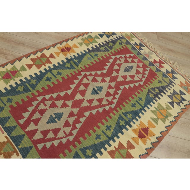 Textile 1970s Tribal Style Geometric Design Handmade Oushak Kilim Rug For Sale - Image 7 of 13