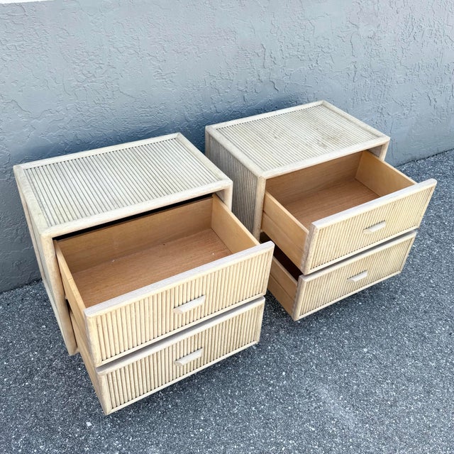 Mid 20th Century Boho Chic Cream Washed Rattan Nighstands - A Pair For Sale - Image 5 of 9