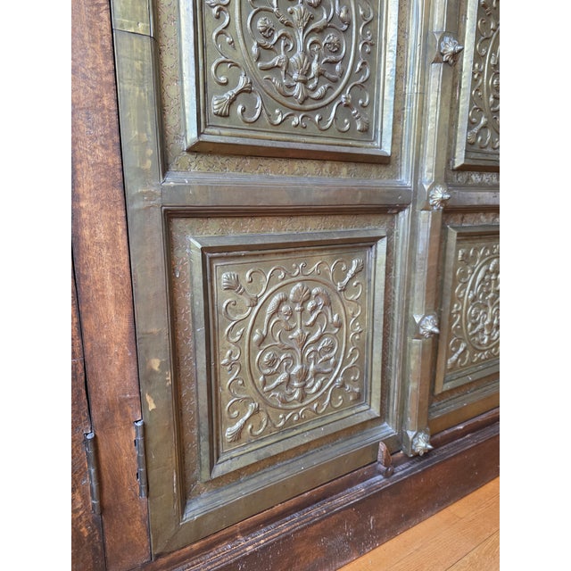 Rustic Haveli Brass Door Armoire Cabinet For Sale - Image 9 of 14