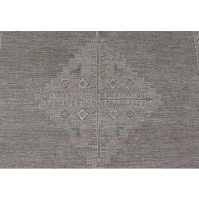 Taupe Oushak Rug With a Taupe Base and Soft Ivory, Light Blue Accents 10'0 X 14'4 For Sale - Image 8 of 12