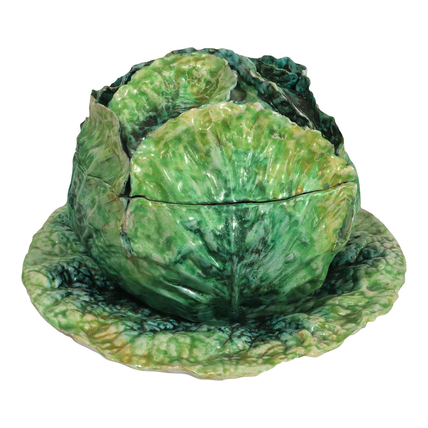 Garden Whimsy: Large Italian Ceramic Cabbage Tureen & Stand | Chairish