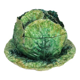Garden Whimsy: Large Italian Ceramic Cabbage Tureen & Stand For Sale