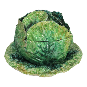Garden Whimsy: Large Italian Ceramic Cabbage Tureen & Stand