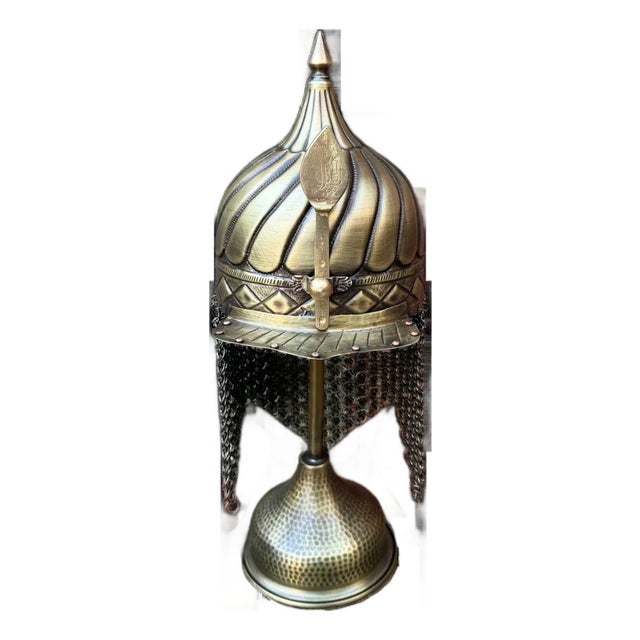 Fluted Brass Tabletop Ottoman Helmet For Sale