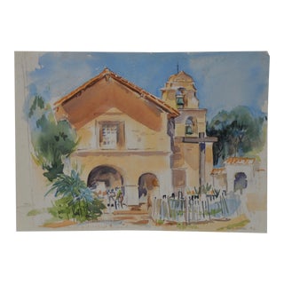 Emilie Sandoval "California Mission" Original Watercolor C.1980 For Sale