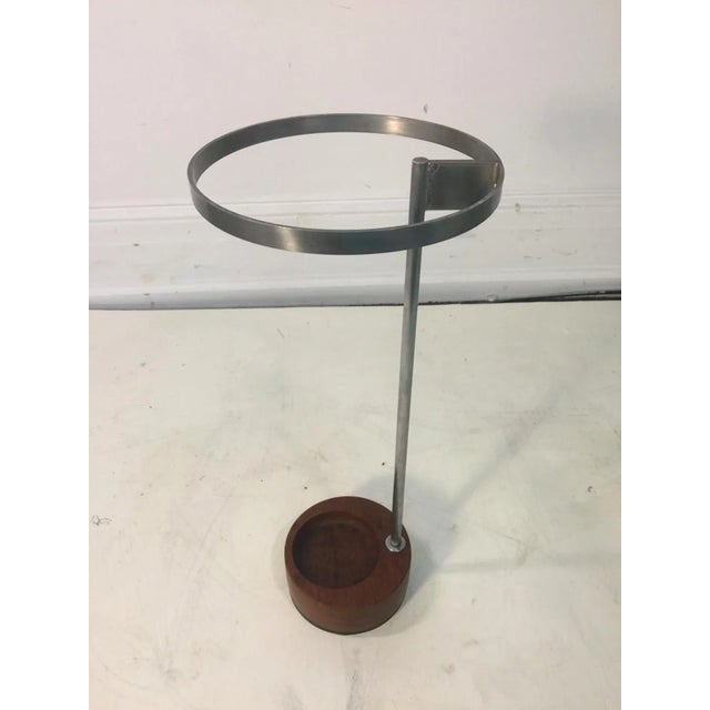 Mid-Century Modern Modernist Steel and Round Wood Base Umbrella Stand For Sale - Image 3 of 11