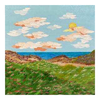 Sunset by the Seaside Acrylic Painting 12"x12" Tropical Landscape Wall Art For Sale