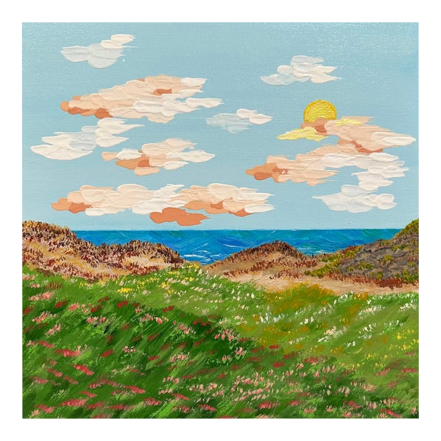 Sunset by the Seaside Acrylic Painting 12"x12" Tropical Landscape Wall Art For Sale