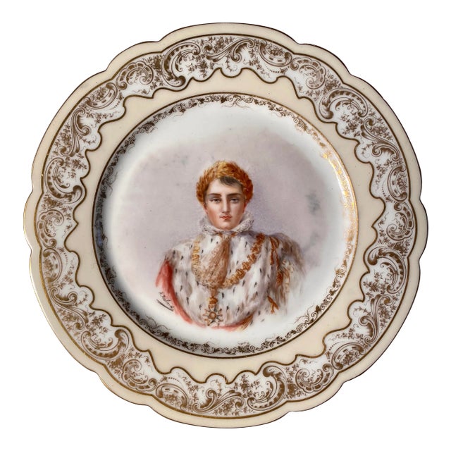 Mid 19th Century Neoclassical Handpainted Napoleon Severes Chateau Des Tuileries France Plate For Sale