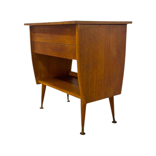 Vintage Mid-Century Modern Italian Style Flip-Top Sewing Table / Nightstand With Brass Finished Capped Legs. For Sale - Image 9 of 12