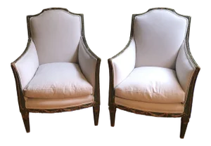 Italian Neoclassical Style Green Painted & Parcel-Gilt Armchairs - a Pair