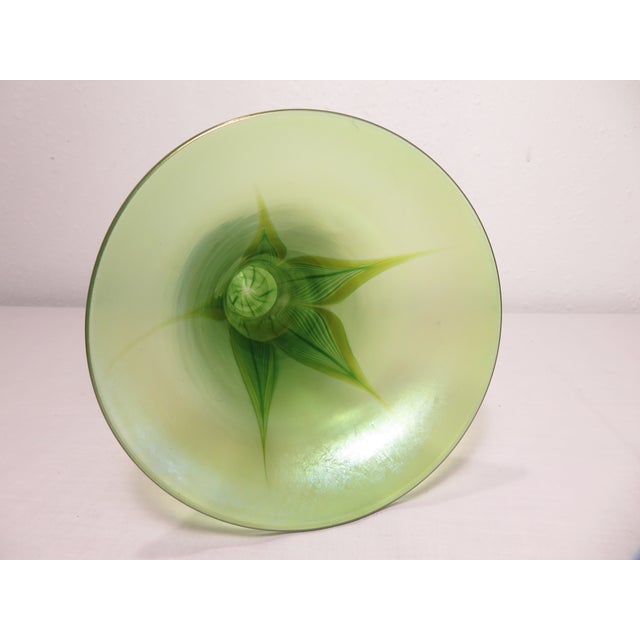 Signed Lundberg Studios Magnolia Pulled Feather Leaf Art Glass Vase Iridescent For Sale - Image 14 of 16